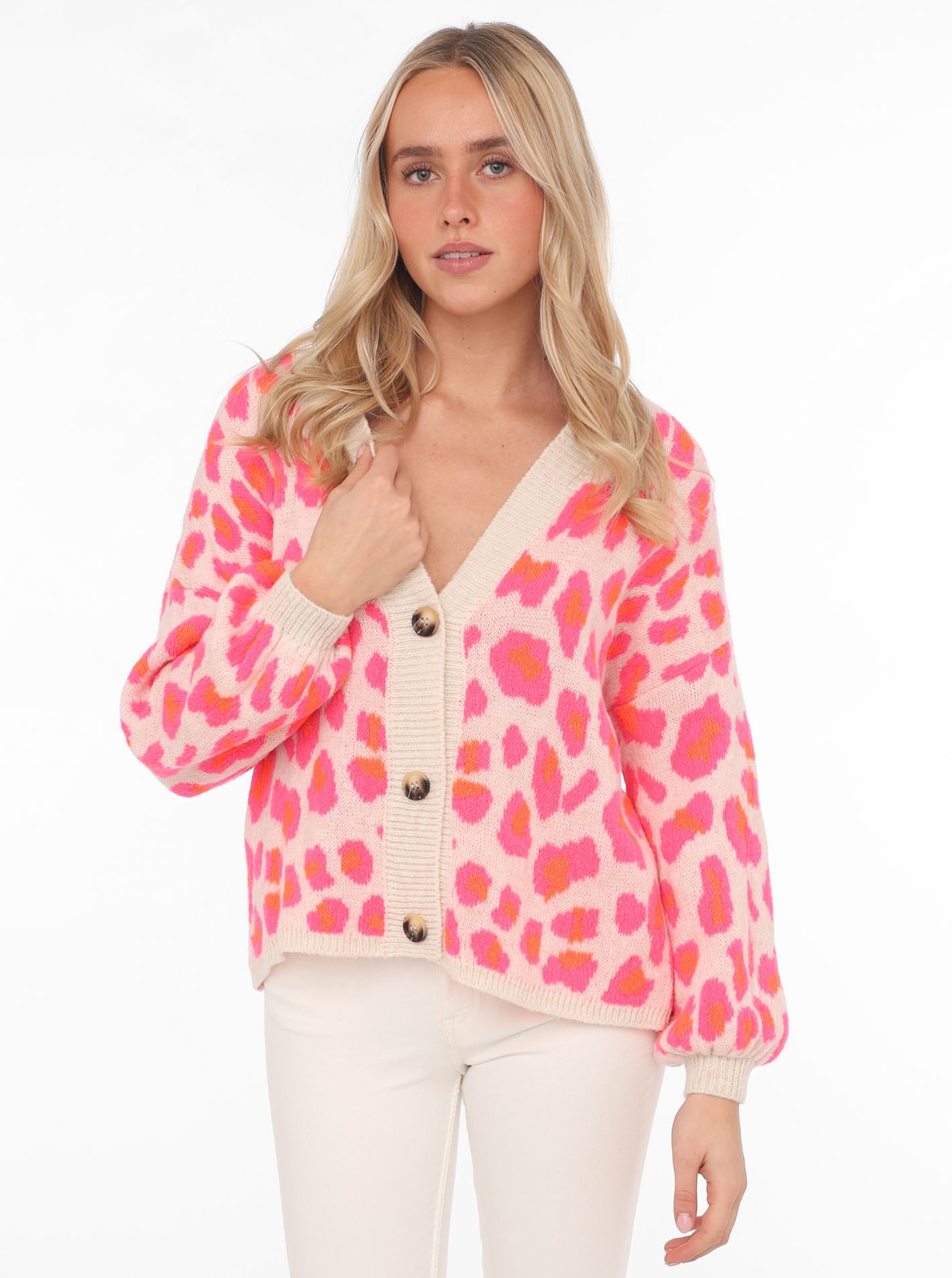 Zwillingsherz Strickjacke ""Big Leo"" One Size, Animal-Muster, Langarm, Knöpfe, tiefer V-Ausschnitt