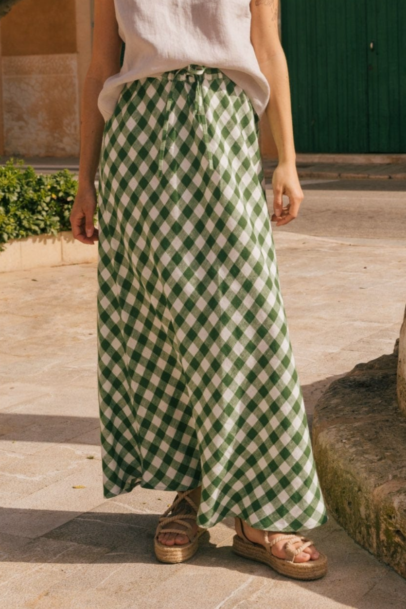 AmourLinen Damen vegan Rock Slip Ciara Grün Gingham