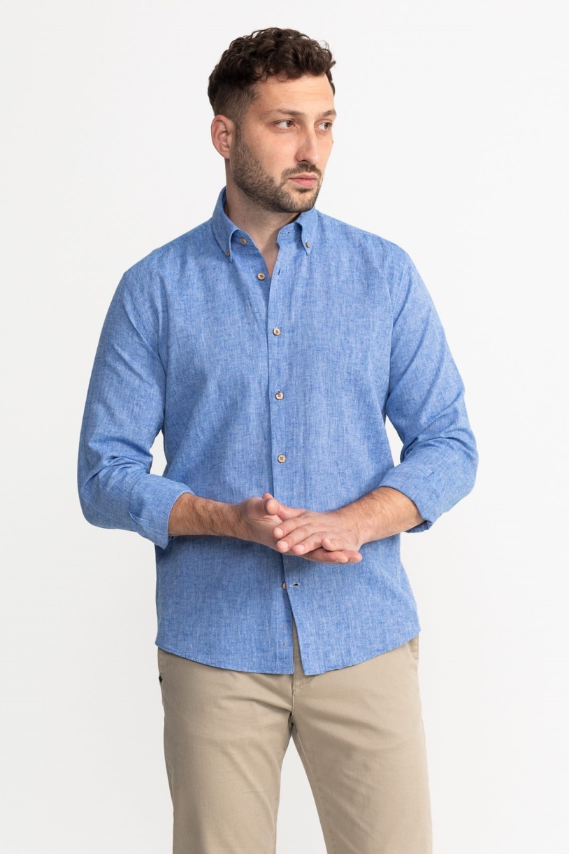 De IONESCU Herren vegan Hemd Godeanu Meeresblau