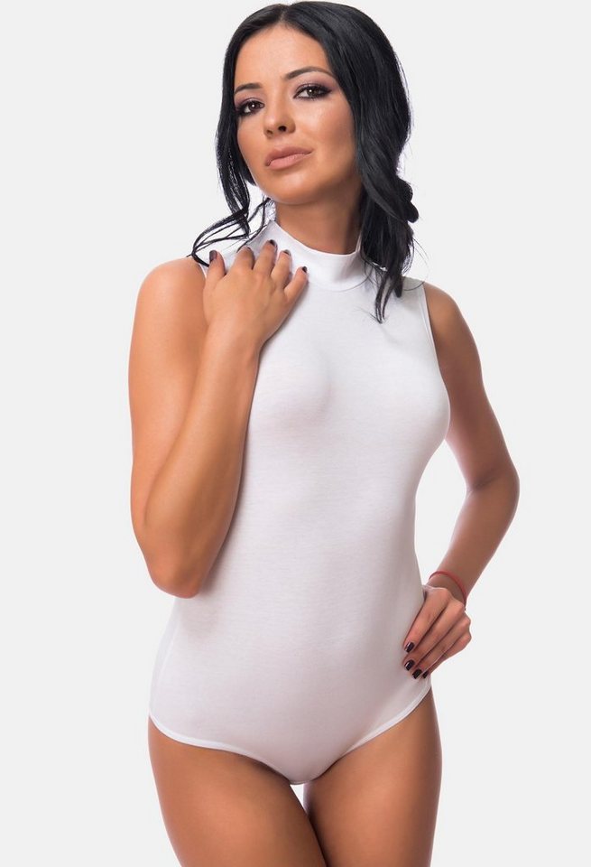 Evoni Body Damen Bodysuit ärmellos Baumwolle Halbkragen
