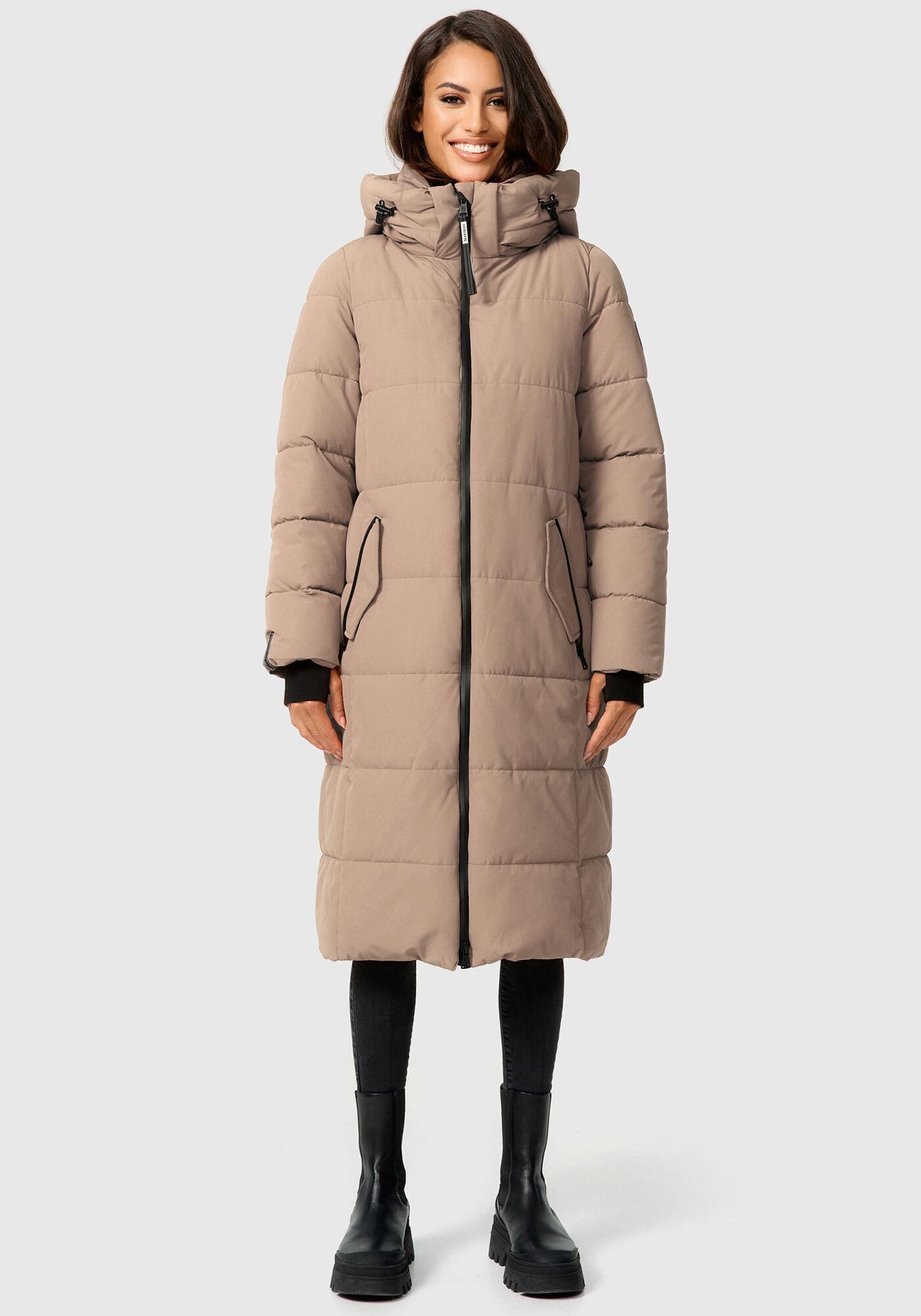 Marikoo Steppjacke "Zuraraa XVI" mit Kapuze langer Winter Mantel gesteppt