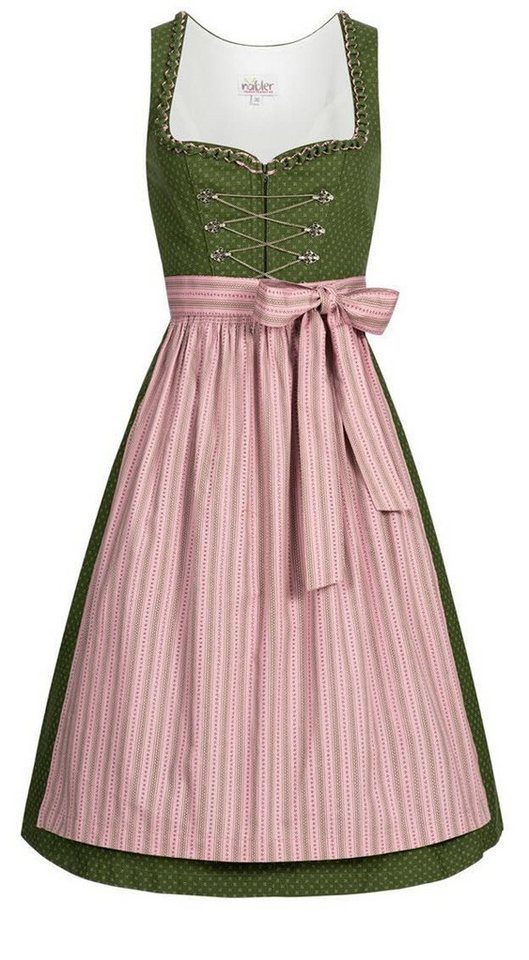 Nübler Dirndl Dirndl midi Thea in Oliv von Nübler (Dirndl Set midi THEA, 2-tlg., Dirndl Kleid mit Schürze) Moderne Tracht im bayerischen Stil - Trachtenmode Damen