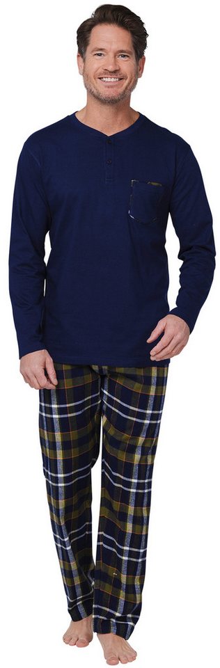 Pastunette Schlafanzug Modischer Herren Pyjama mit Flanell Hose (2 tlg) Baumwolle