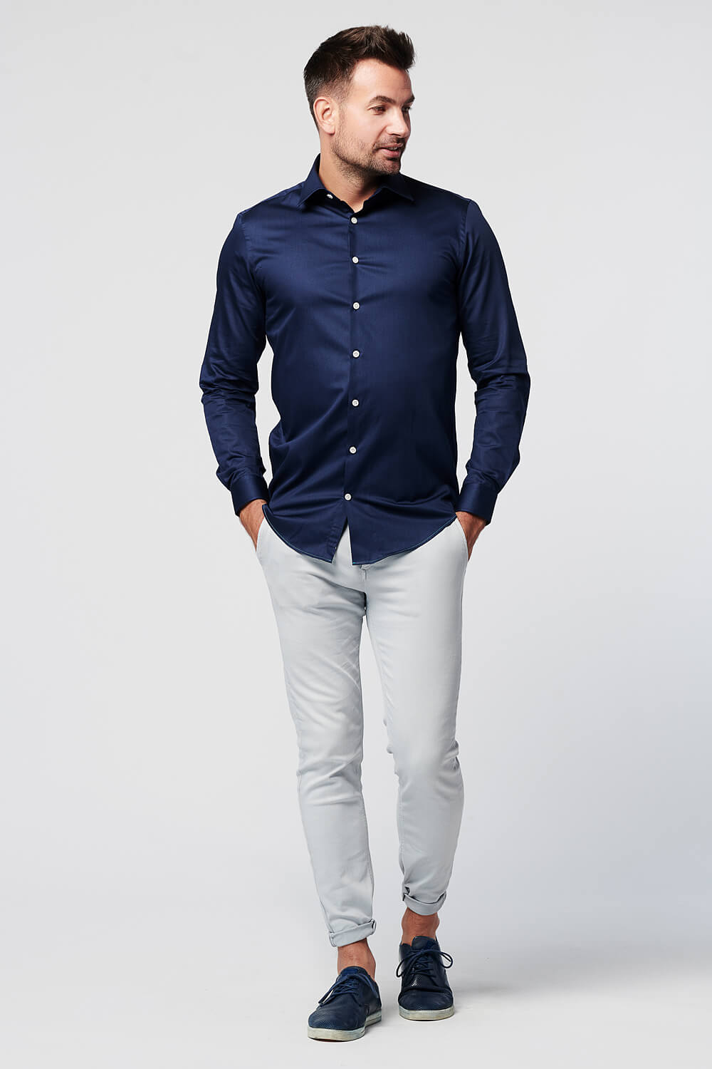 SKOT Herren vegan Hemd - Slim Fit - Navy Satin