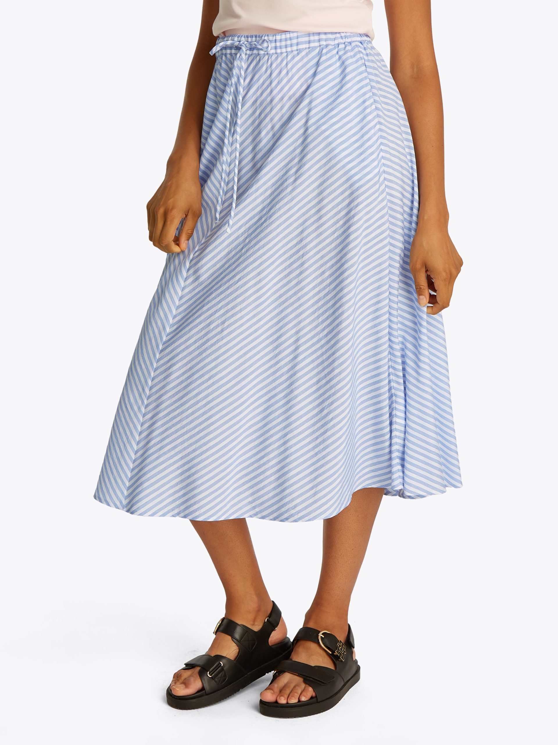 Tommy Hilfiger A-Linien-Rock "CRINKLE VISCOSE MIX MIDI SKIRT" mit Streifenmuster, mit Tunnelzug am Bund