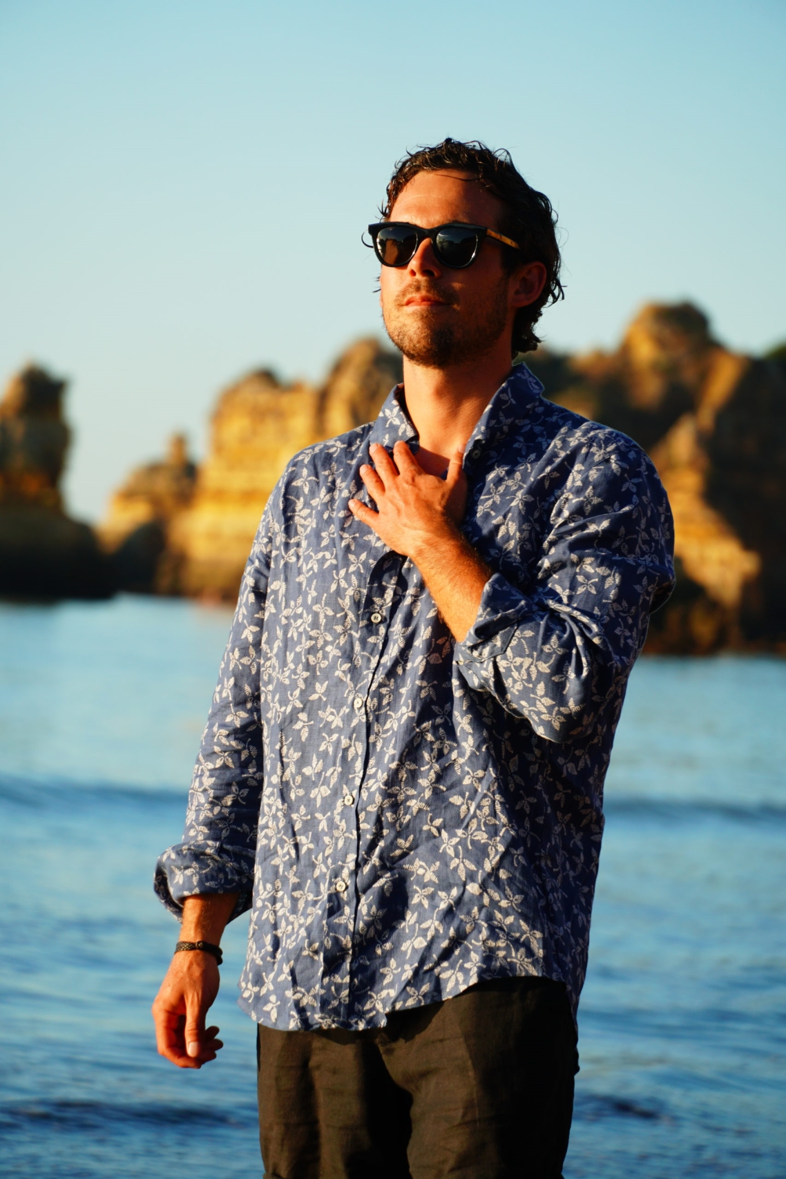 Vanilla Sand Herren vegan Hemd Leinen Blau