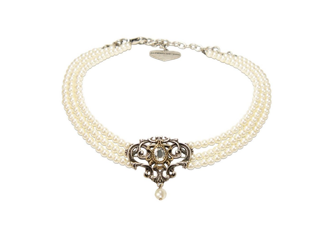 Alpenflüstern Collier Trachten-Perlen-Kropfkette Ophelia (creme-weiß), - nostalgische Trachtenkette, eleganter Damen-Trachtenschmuck, Dirndlk