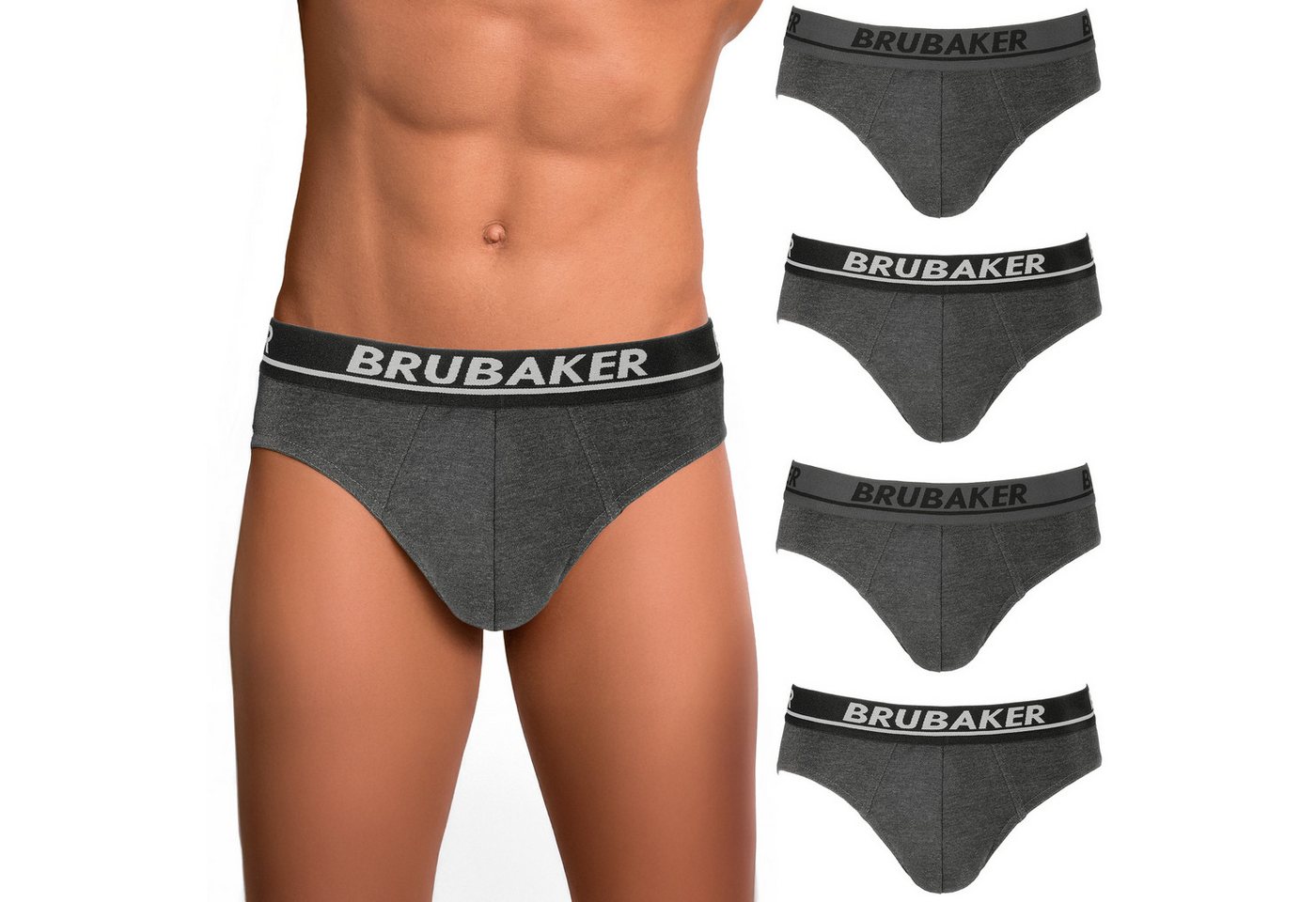 BRUBAKER Slip 4er Pack Herren Komfort Unterhosen mit elastischem Bund (Mehrfachpackung, 4-St., 4er-Pack) Männer Slips Stretch Unifarben Unterwäsche