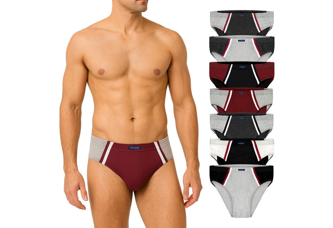 BRUBAKER Slip 7er Pack Herren Sportslips - Farbige Slips aus Baumwolle (Set aus 7, 7-St., für den Alltag und Sport) Retro Unterhosen ohne Eingriff - Männer Unterwäsche