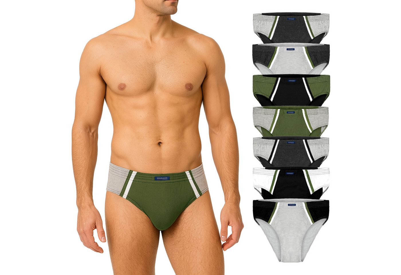 BRUBAKER Slip 7er Pack Herren Sportslips - Farbige Slips aus Baumwolle (Set aus 7, 7-St., für den Alltag und Sport) Retro Unterhosen ohne Eingriff - Männer Unterwäsche
