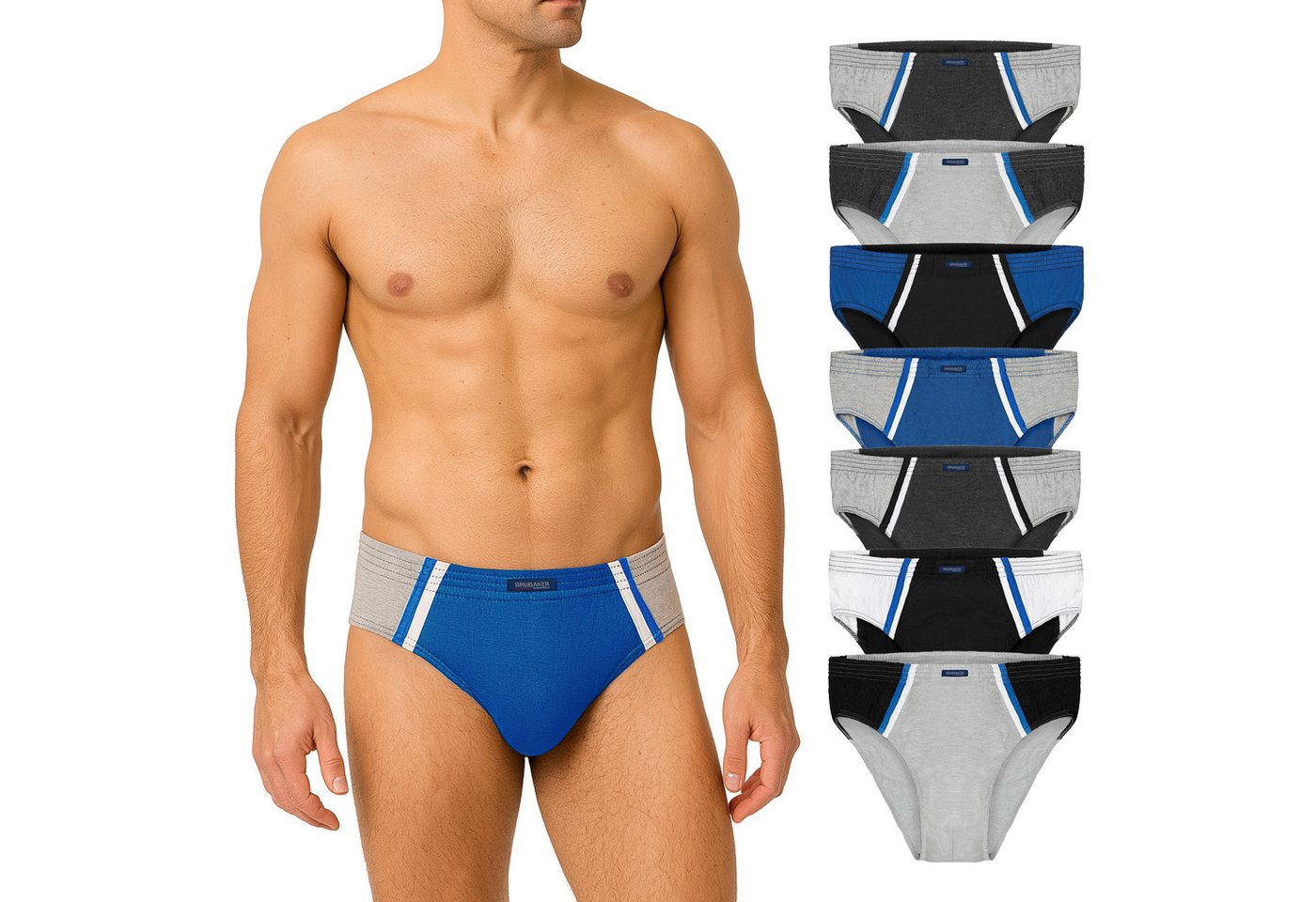 BRUBAKER Slip 7er Pack Herren Sportslips - Farbige Slips aus Baumwolle (Set aus 7, 7-St., für den Alltag und Sport) Retro Unterhosen ohne Eingriff - Männer Unterwäsche
