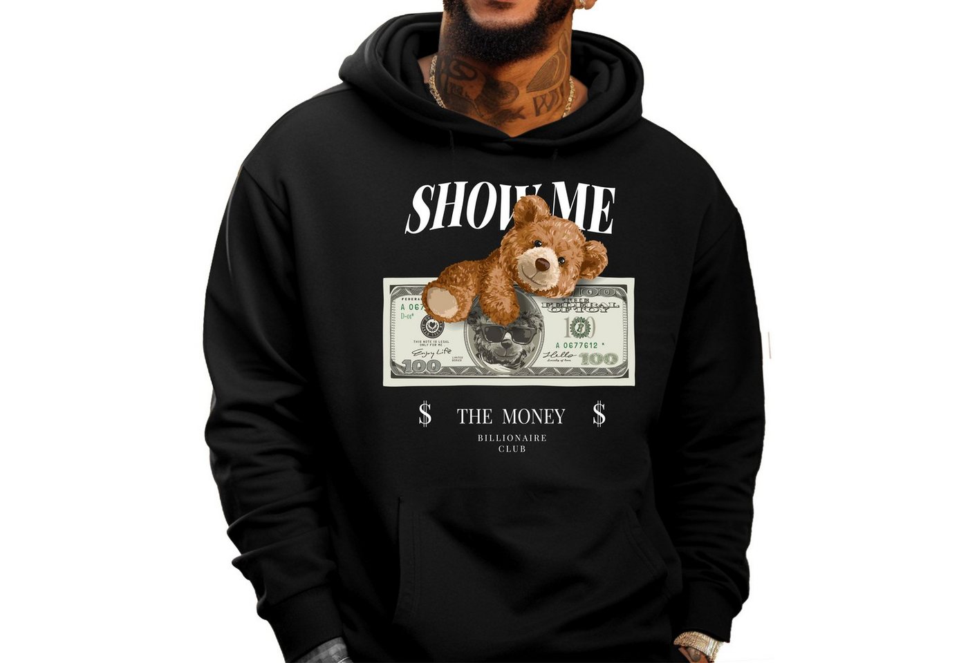 Banco Hoodie Kapuzenpullover Bärenaufdruck in Größen XS - 6XL