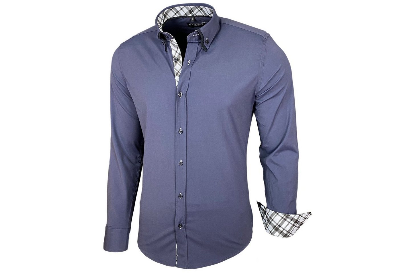 Baxboy Langarmhemd Baxboy Herren Hemd Kentkragen Hemden Slim Fit Anzug Kontrasten B 507