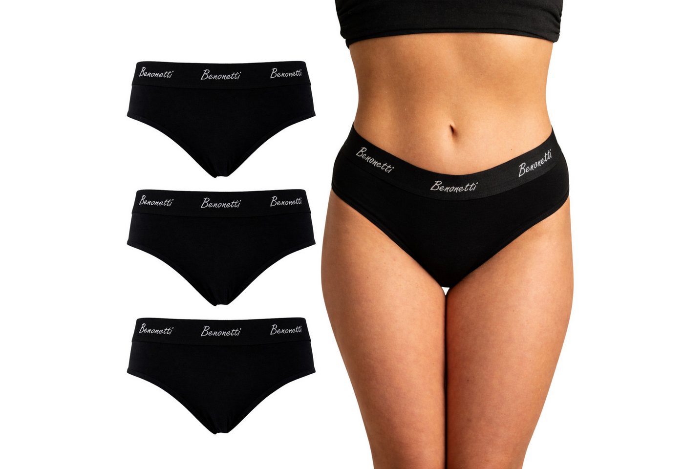 Benonetti Slip Damen Slip, weich, atmungsaktiv & formstabil (3er Set, 3er-Pack) Sportlich & bequem