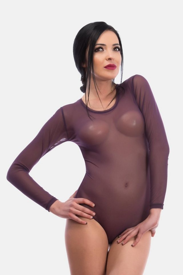 Evoni Body Damen Langarmbody transparent