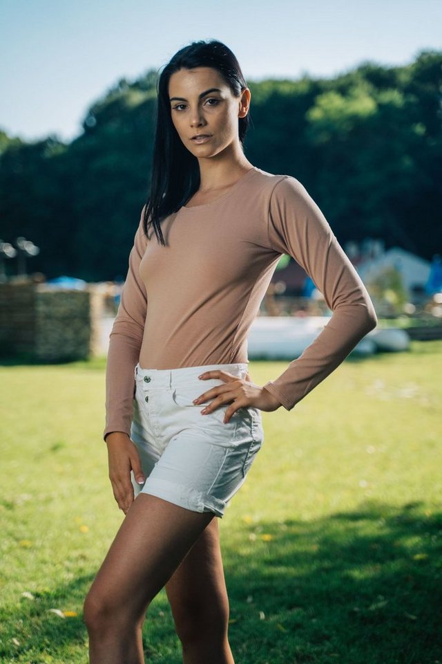 Evoni Stringbody Damen Langarmbody Rundhals