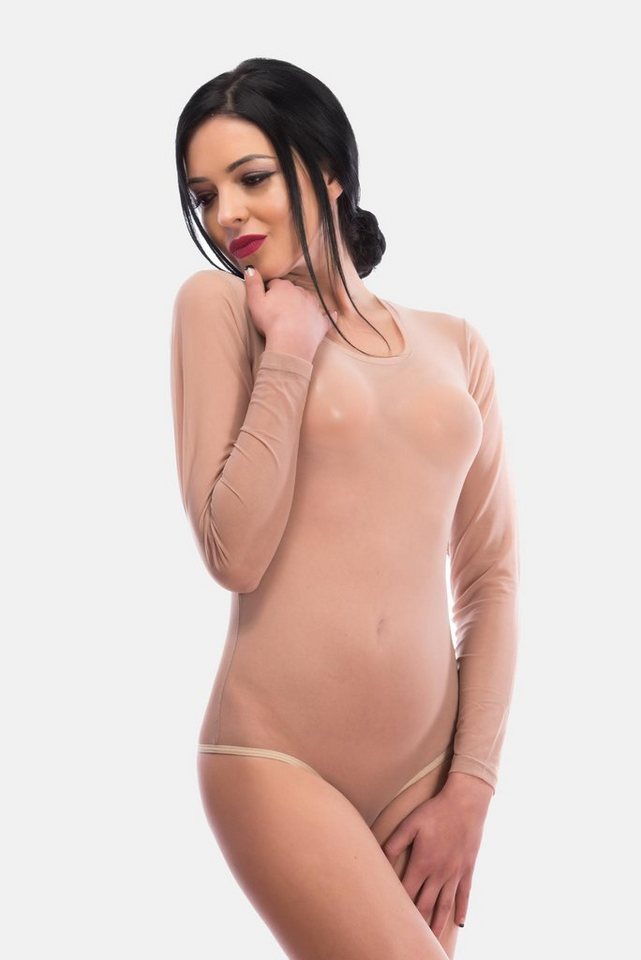 Evoni Stringbody Damen Langarmbody Tüll