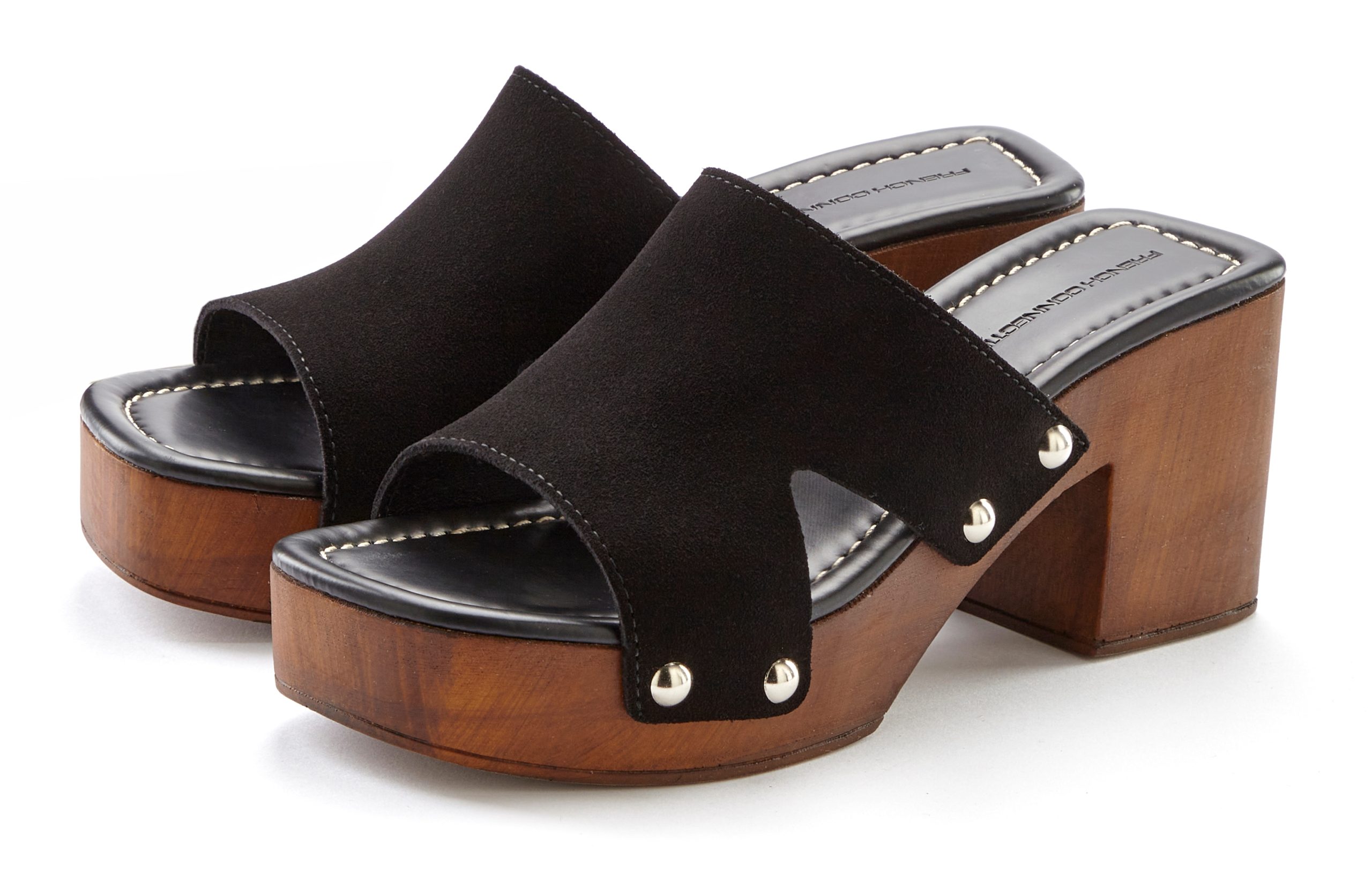French Connection Pantolette Mule, Sandale, offener Schuh aus Leder mit Blockabsatz
