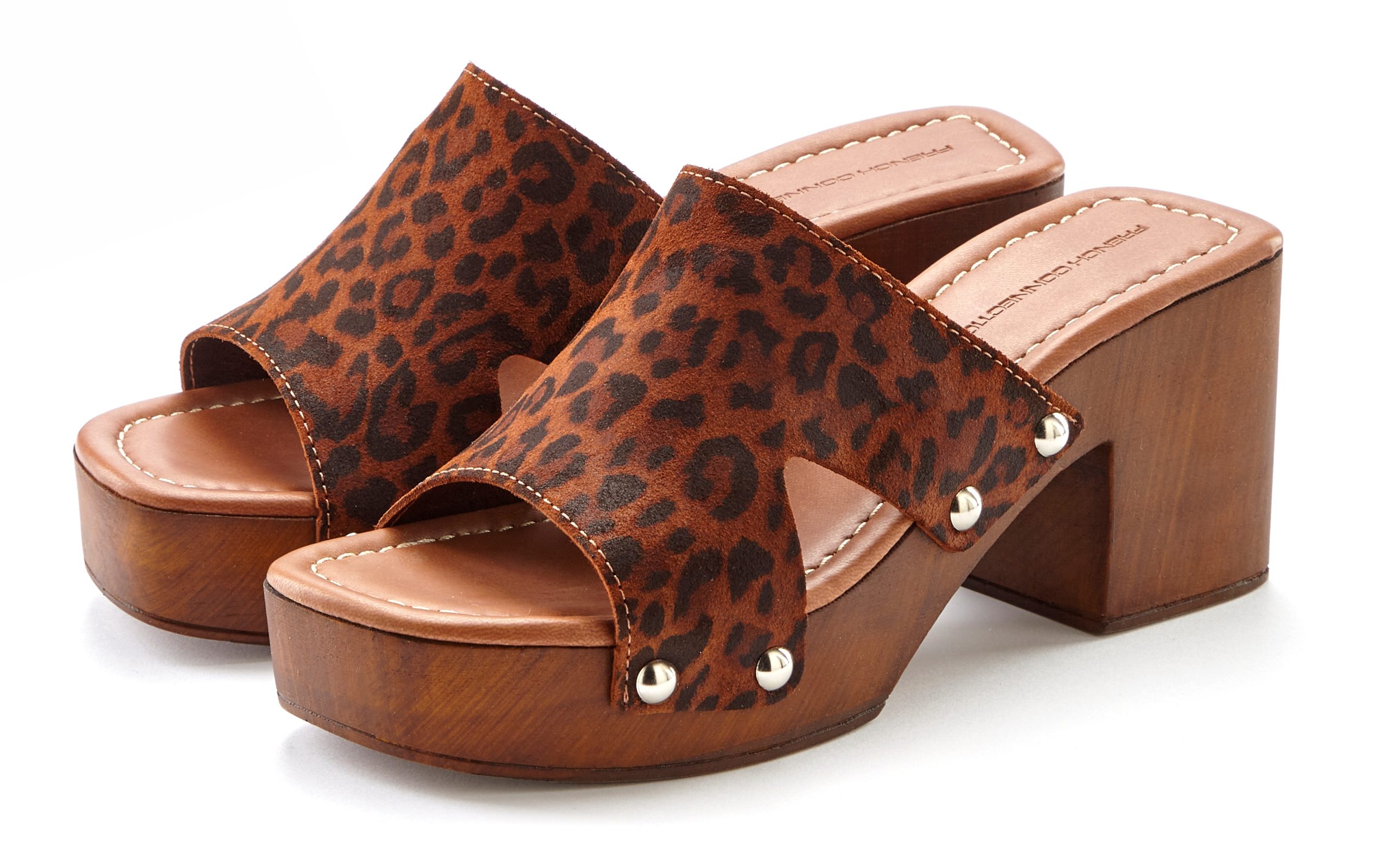 French Connection Pantolette Mule, Sandale, offener Schuh aus Leder mit Blockabsatz