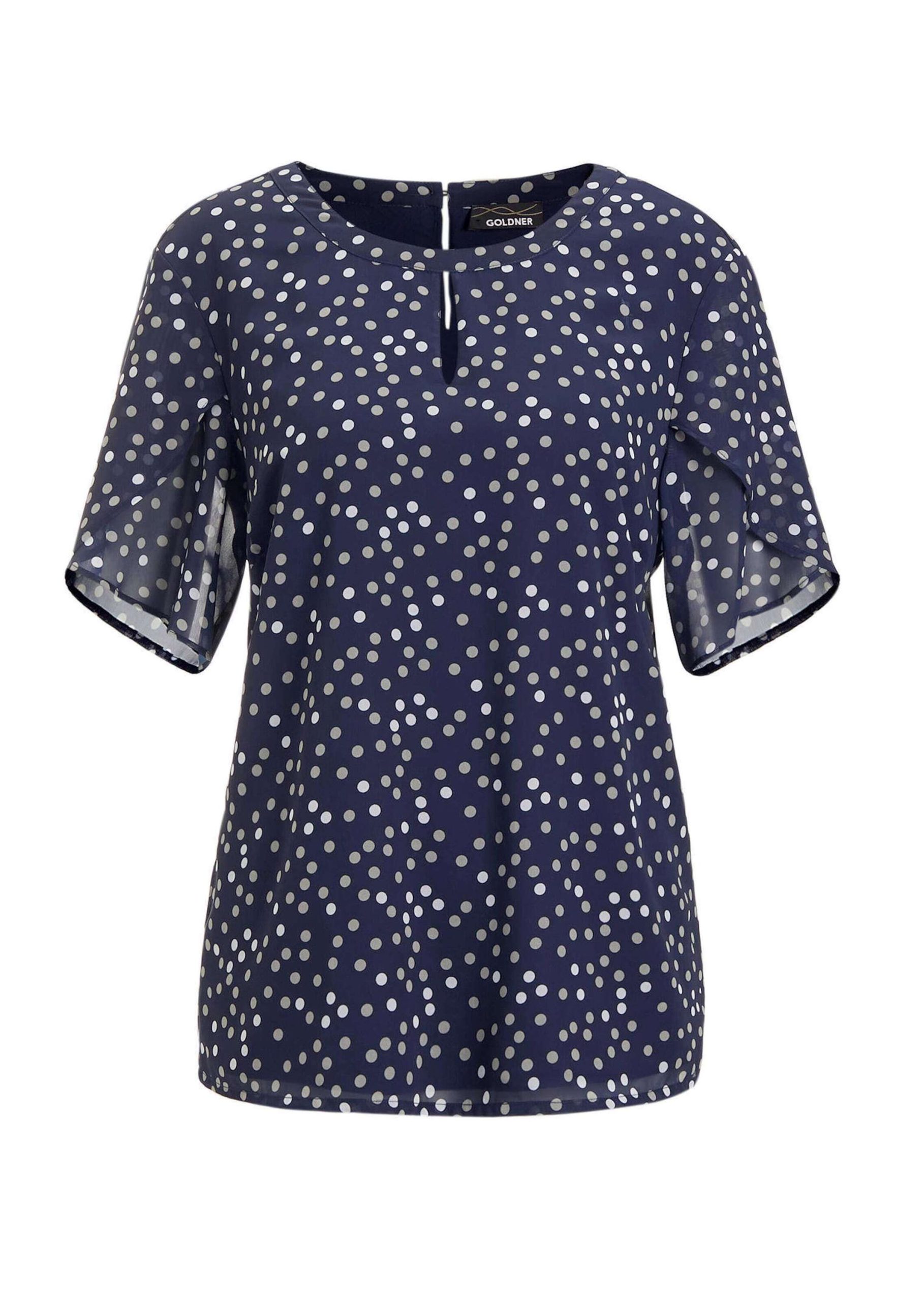 GOLDNER Kurzarmbluse "Chiffonbluse Damen mit Tupfen-Alloverprint und Rundhalsausschnitt"