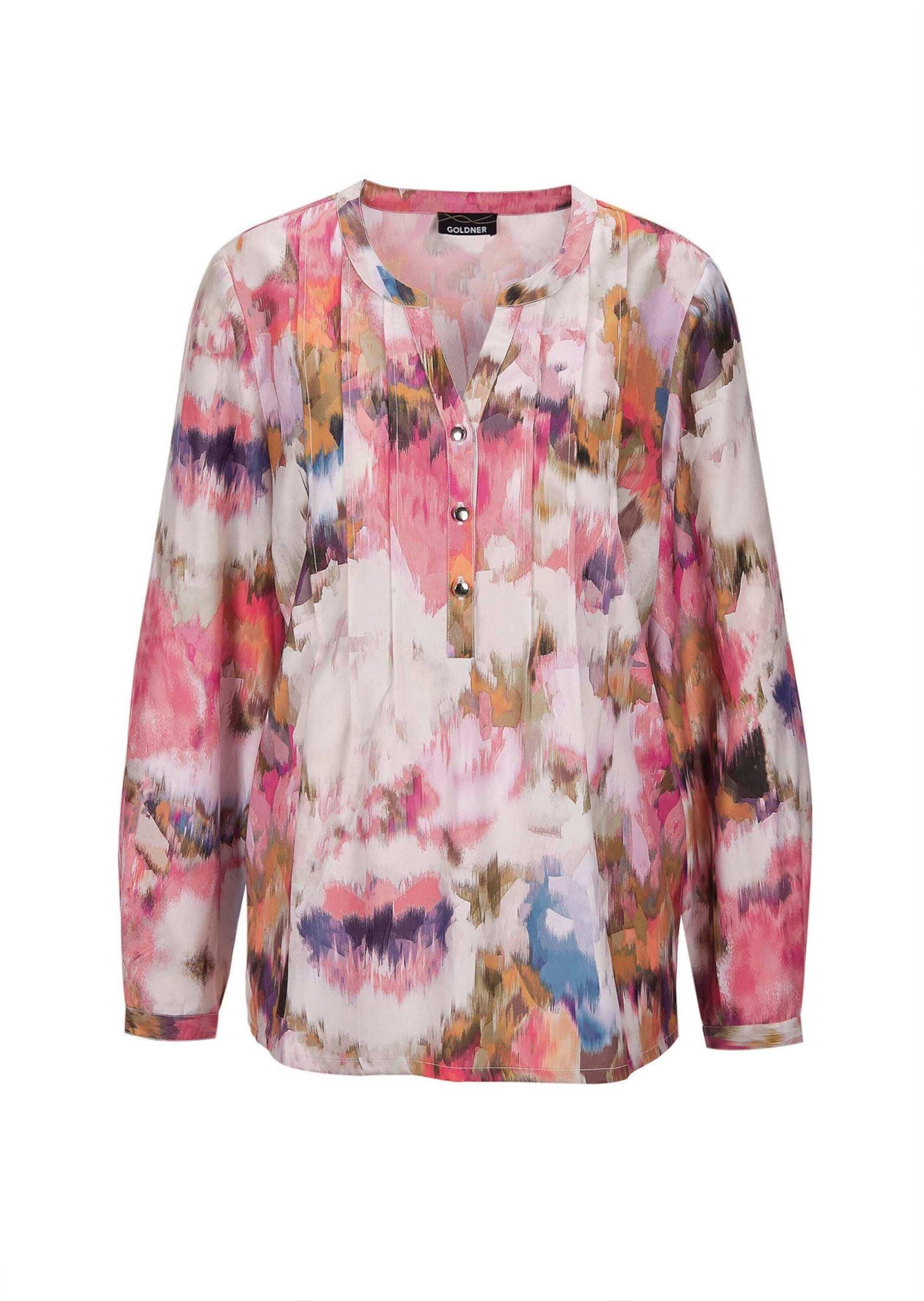 GOLDNER Kurzarmbluse "Kurzgröße Damen Tunikabluse mit Rundhals" Knopfleiste