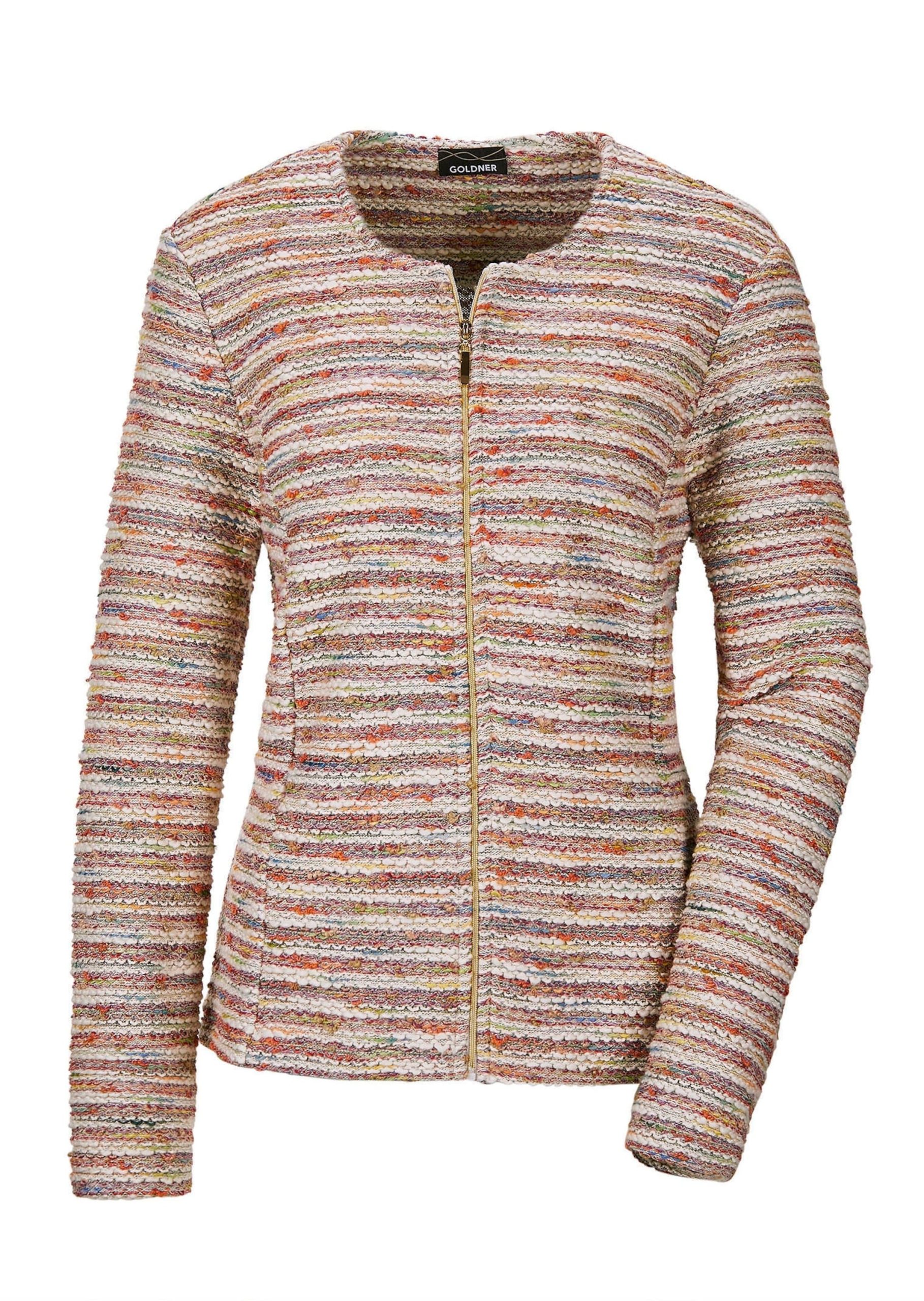 GOLDNER Kurzjacke "Kurzgröße Bouclé-Jacke mit Multicolor-Design" dekorativer goldner RV