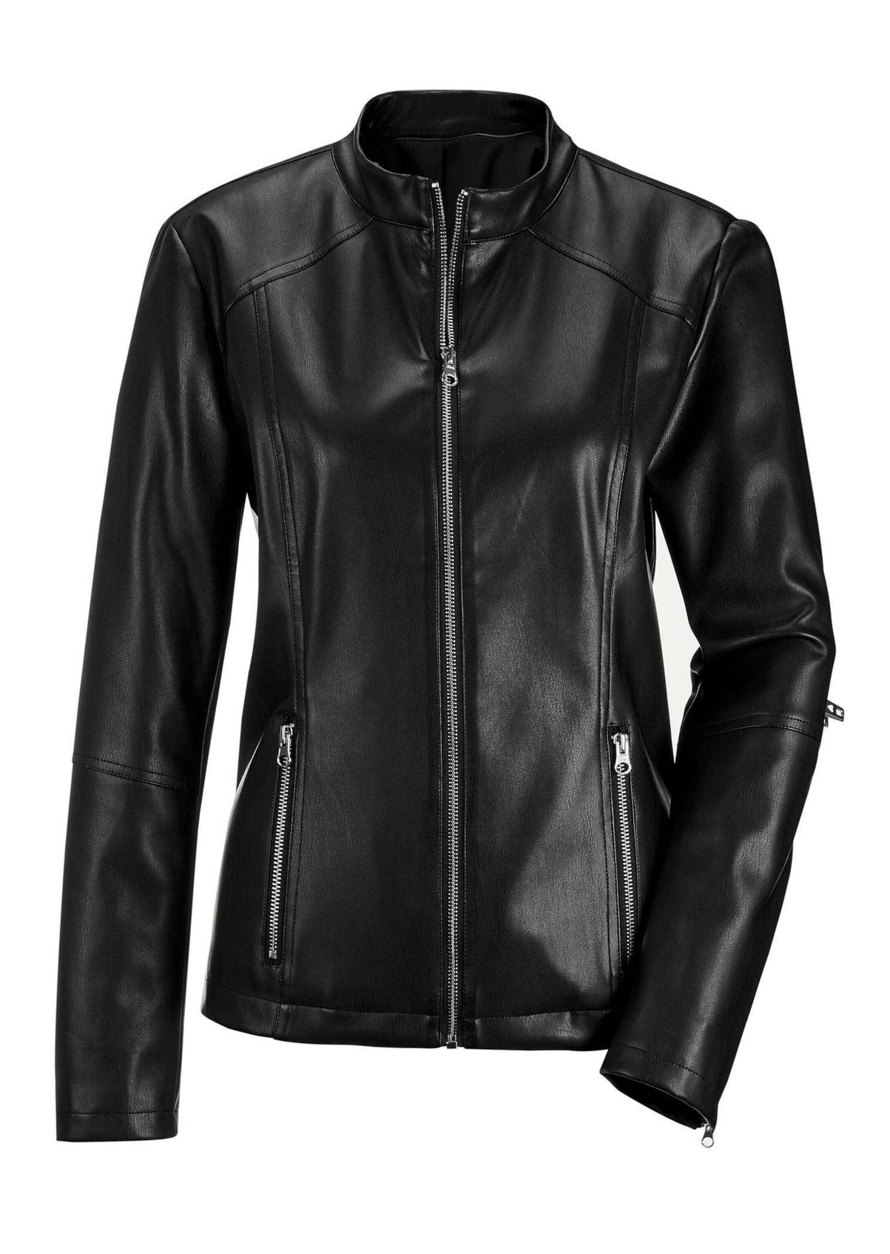 GOLDNER Kurzjacke "Lederoptik-Jacke mit silbernen Reißverschlüssen"