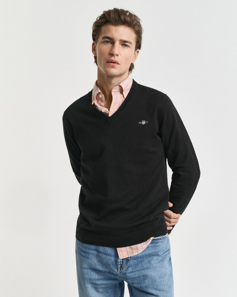 Gant V-Ausschnitt-Pullover Classic Cotton V-Neck Premium Strickjersey aus weicher 100% Baumwolle, Übergangspullover