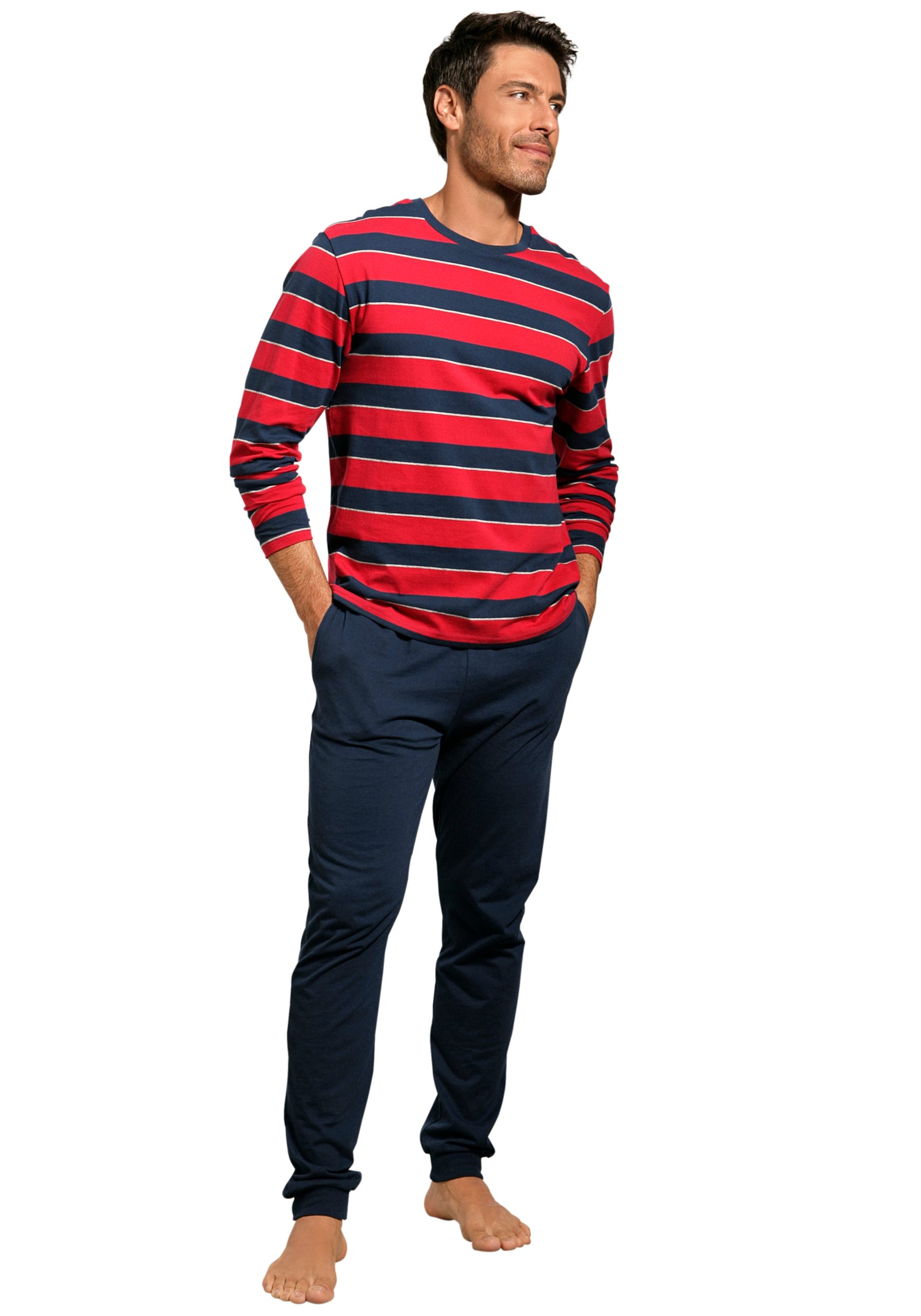 H.I.S Pyjama 1 Stück, 2 tlg. Schlafanzug mit aufwendig gestreiftem Oberteil
