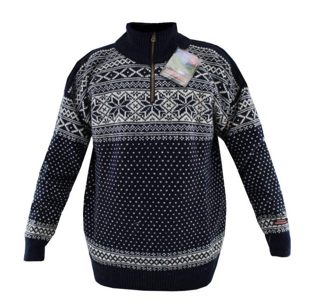 HomeOfSocks Norwegerpullover Hochwertige Norweger Pullover klassisches Design 100% Wolle Rollkragenpullover Reißver Fleecekragen