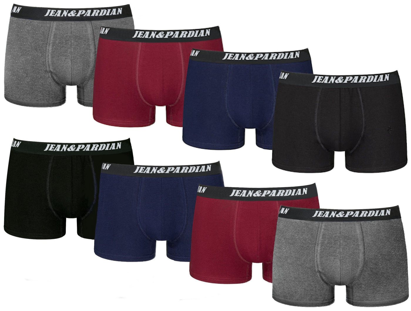 Jean&Pardian Boxershorts für Herren aus Baumwolle im 8er & 12er Pack - Retroshorts Unterhosen (Unterwäsche Spar-Set, 8-St., 8er Pack) mit Komfortbund, Logodruck - ohne kratzenden Zettel