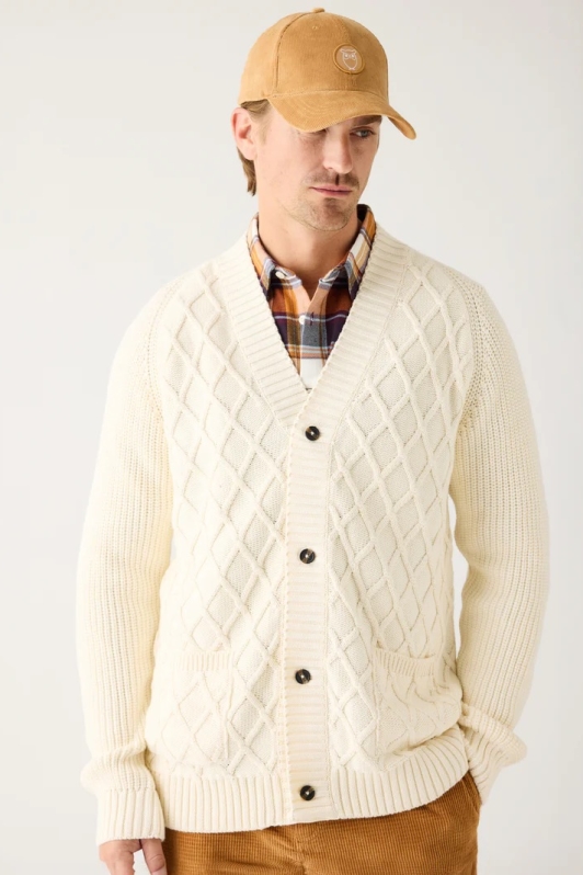 KnowledgeCotton Apparel Herren vegan Strickjacke Diamond Egret Weiß