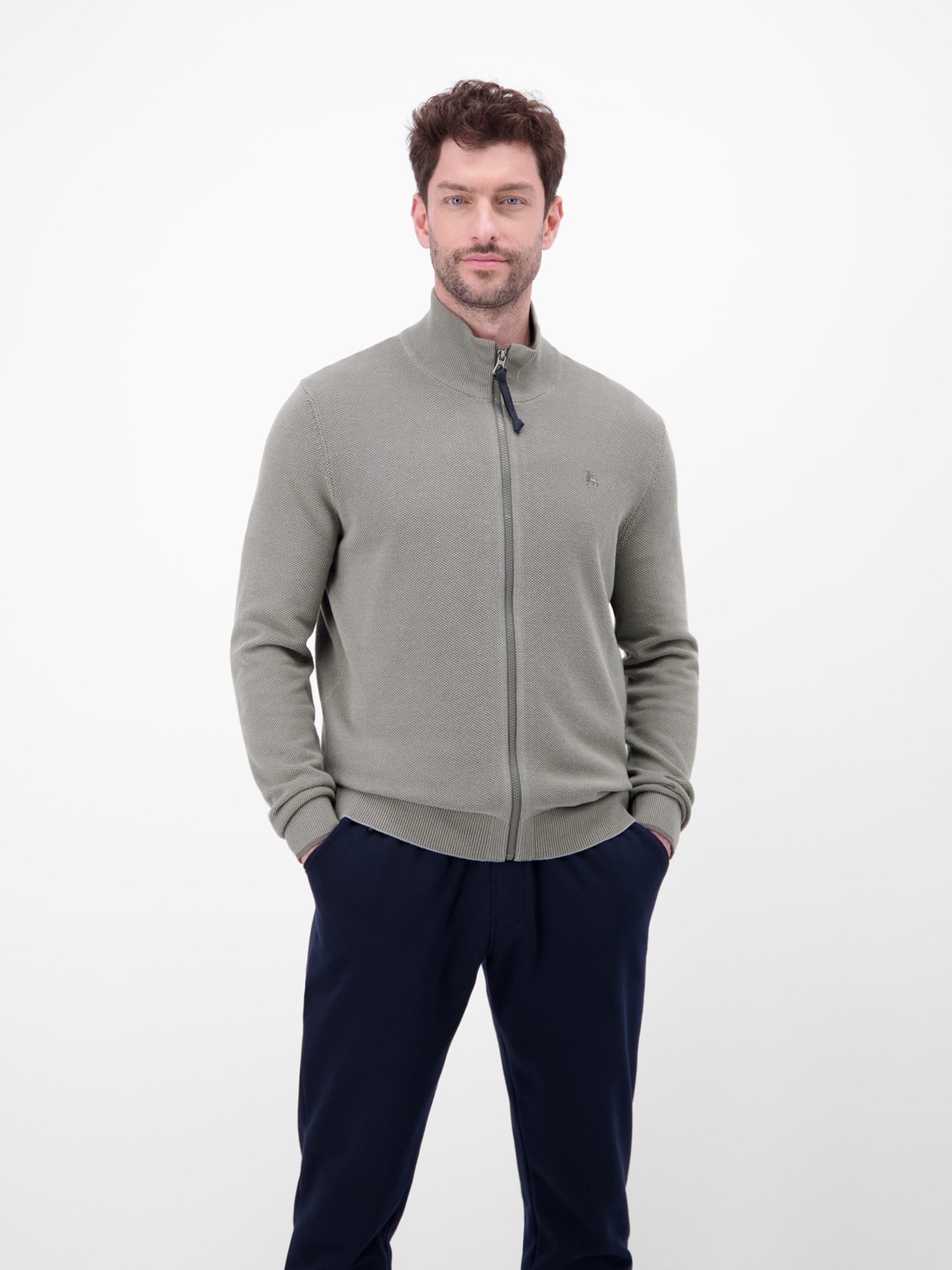 LERROS Strickjacke "LERROS Strickjacke mit Stehkragen in 2-Tone-Optik"