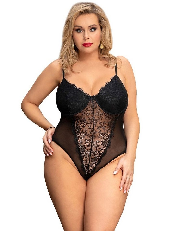 Lau-Fashion Body Ärmellos Cup mit Bügel Unterwäsche Bodysuits Blumen Reizwäsche S/XL