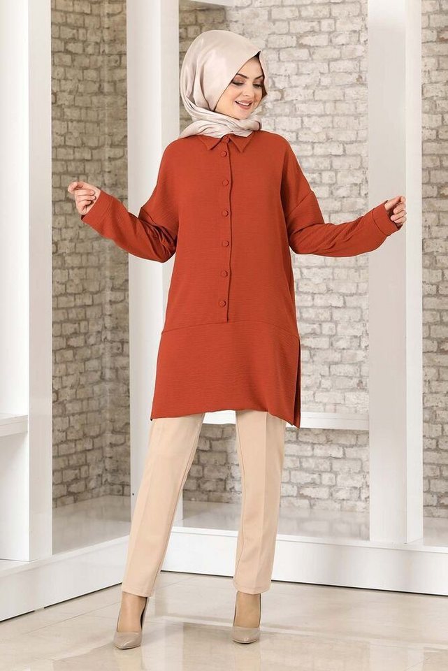 Modavitrini Longtunika Lockere Hijab-Tunika mit Knopfdetail Damen Tunika Lockere Hijab-Tunika mit Knopfdetail