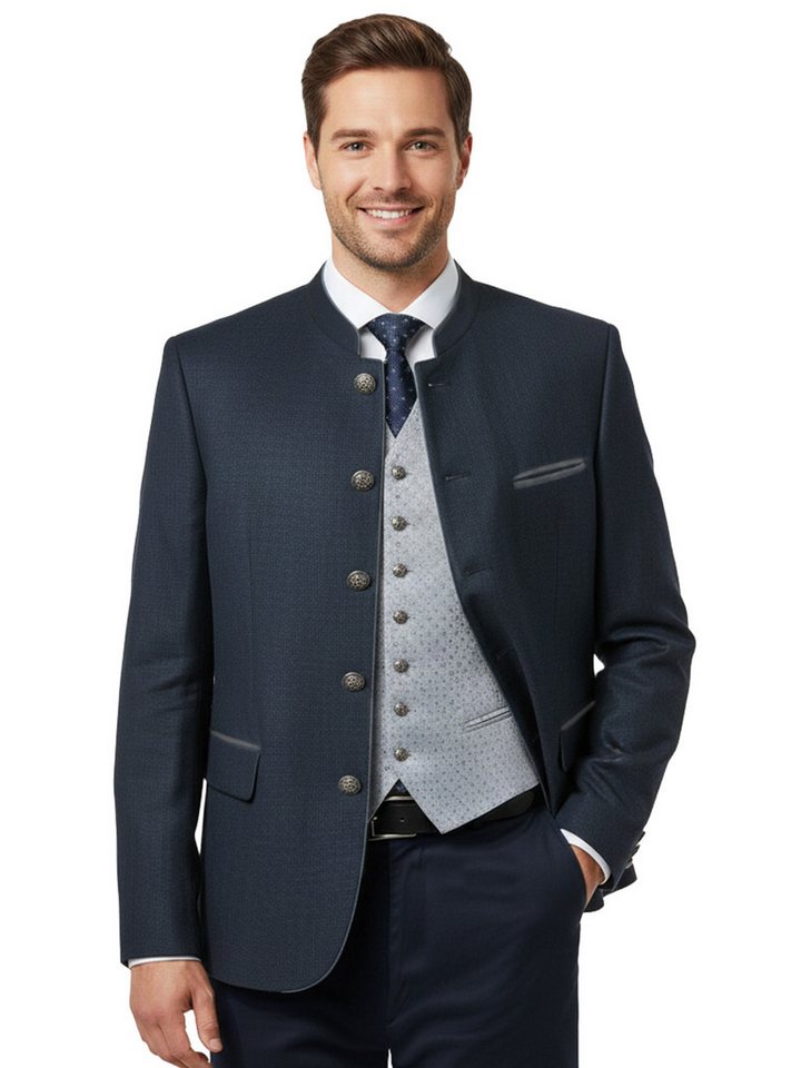 Moschen-Bayern Trachtenblazer Trachtenblazer Herren Trachtenjacke Trachtenjanker Blazer Leinen Blau Stehkragen