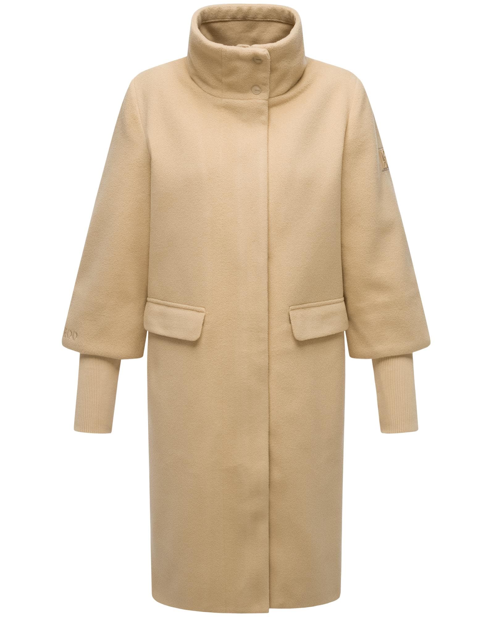 Navahoo Langmantel "Polarblüte 14" modischer Damen Mantel in Woll-Optik mit Rippstrickärmeln