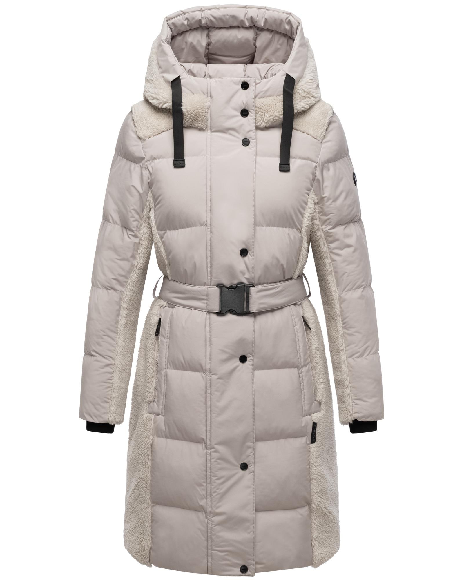 Navahoo Wintermantel "Funkelteddy 14" Warmer Mantel mit Teddyplüsch-Akzenten und Taillengürtel