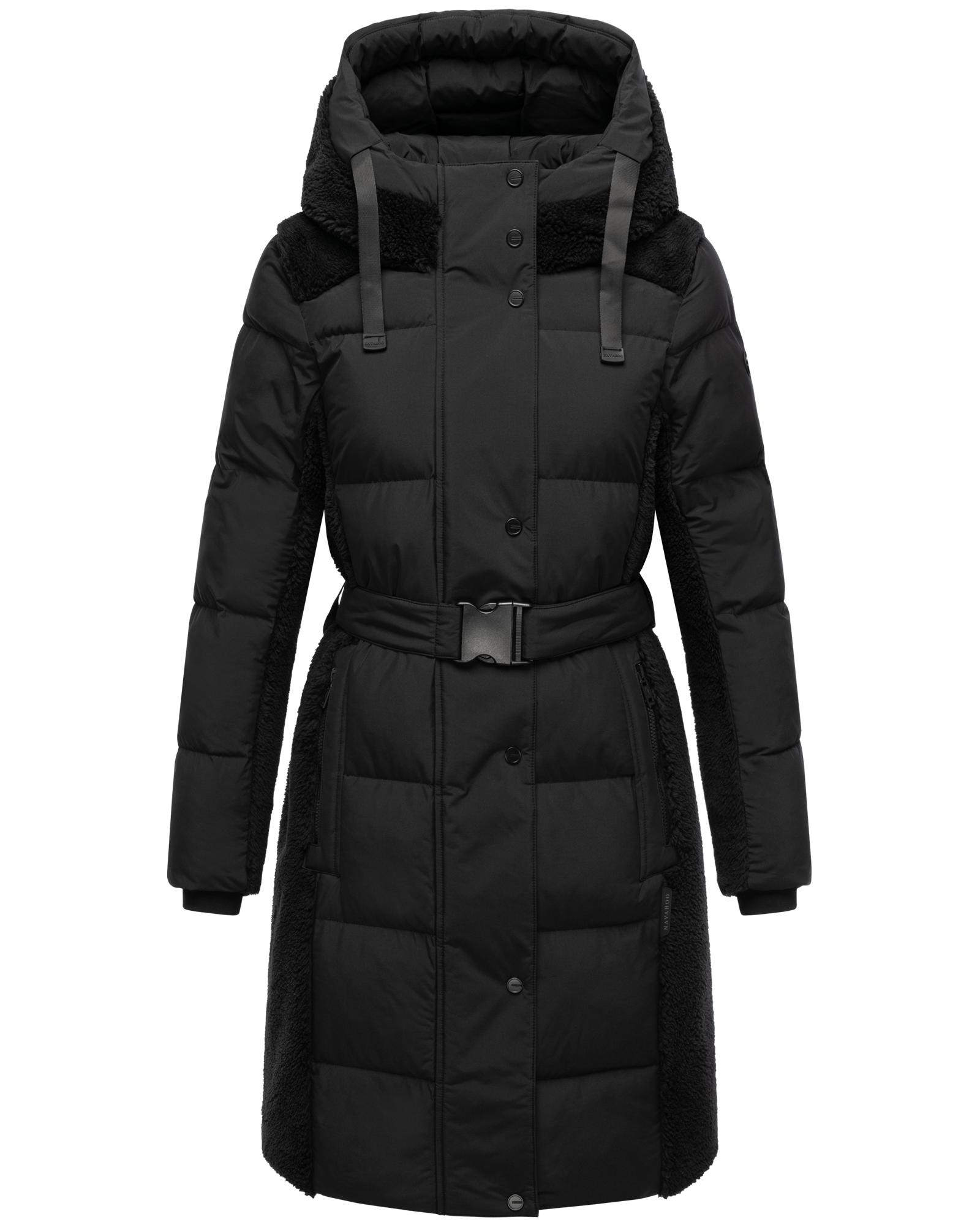 Navahoo Wintermantel "Funkelteddy 14" Warmer Mantel mit Teddyplüsch-Akzenten und Taillengürtel