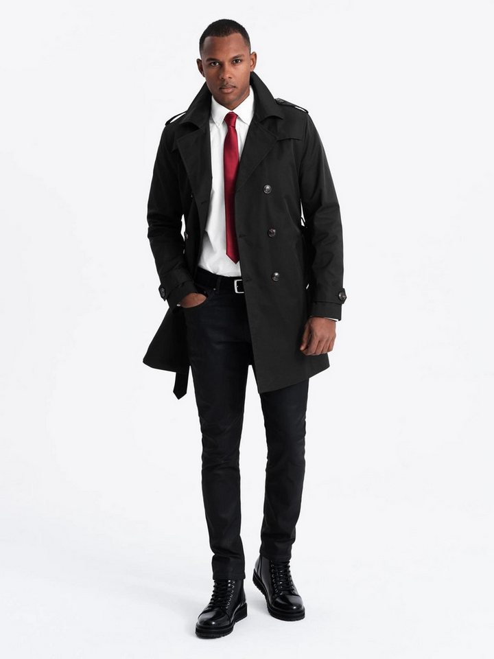 OMBRE Trenchcoat Eleganter Herren Trenchcoat SLIM FIT mit Gürtel