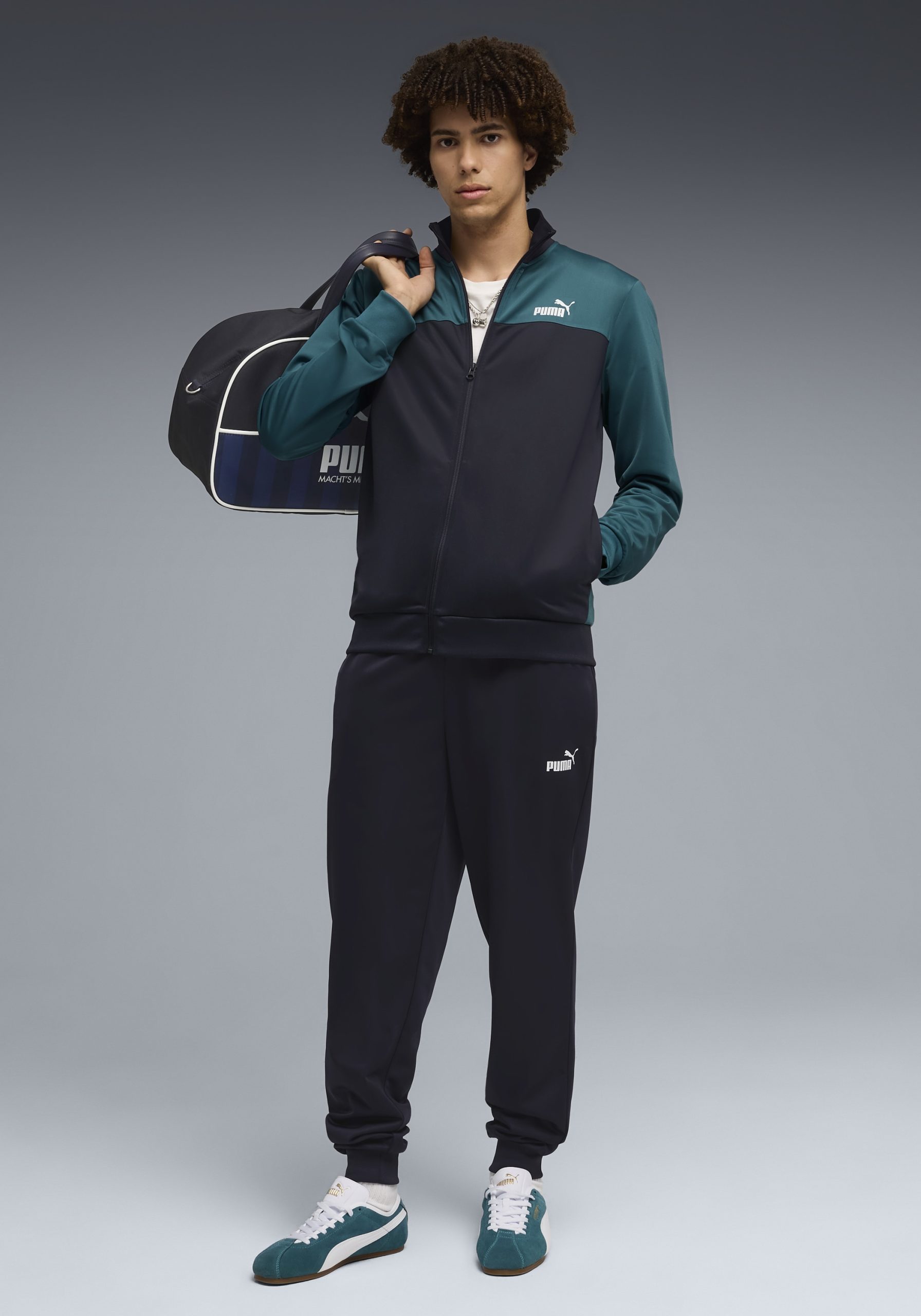 PUMA Trainingsanzug "POLY COLORBLOCK SUIT" 2 tlg. für vielseitige Sportmode, Regular Fit, ohne Kapuze