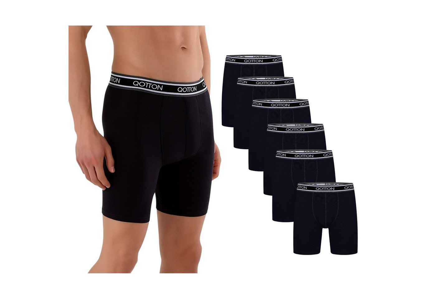 Qotton Boxershorts Langes Bein 6er Pack Baumwolle Boxershorts Unterwäsche Herren S-4XL