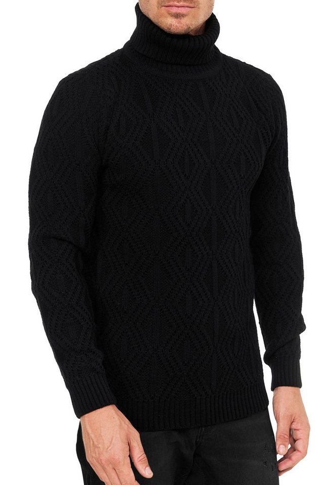 R-NEAL Rollkragenpullover Melierter Grobstrick Rollkragen-Pullover Business Büro Pullover
