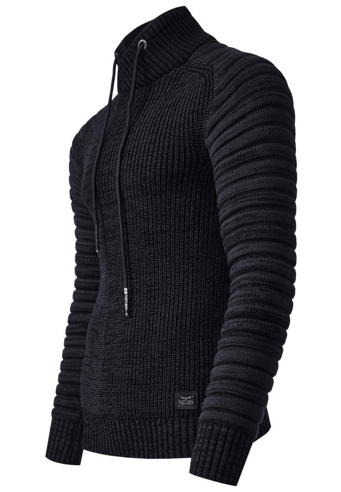 R-NEAL Stehkragenpullover Herren Pullover Grobstrick-Pullover Stehkragen Biker Strick Pulli
