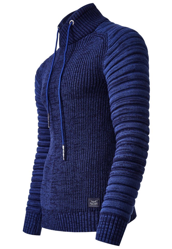 R-NEAL Stehkragenpullover Herren Pullover Grobstrick-Pullover Stehkragen Biker Strick Pulli