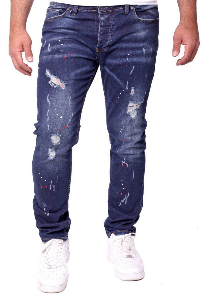 Reslad Destroyed-Jeans Reslad Jeans Herren Color-Splashes Stretch Denim Destroyed Jeanshose Destroyed Jeanshose Männer-Hose Slim Fit