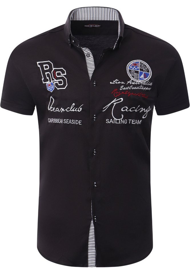 Reslad Kurzarmhemd Reslad Hemd Herren Kurzarm mit Stickerei RS-7073 (Kurzarmhemd) Freizeithemd Business Hemden Sommerhemd Bügelleicht