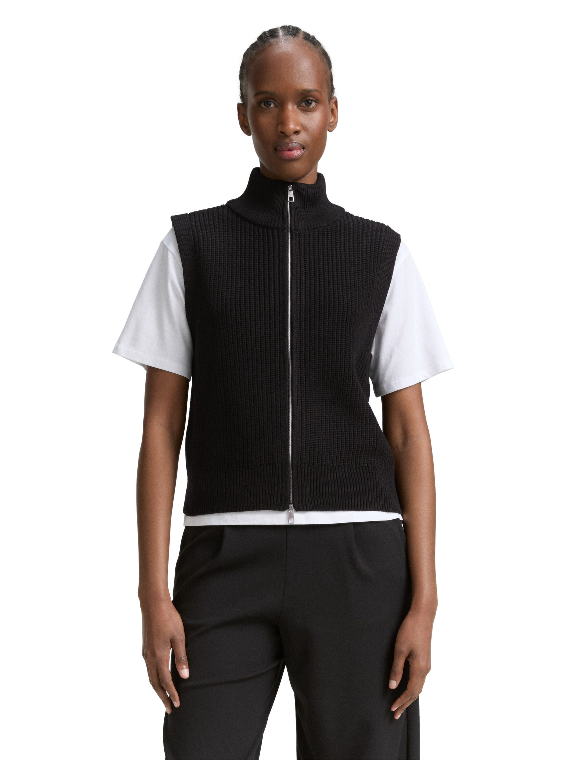 TOM TAILOR Denim Strickjacke ohne Ärmel und mit Reißverschluss