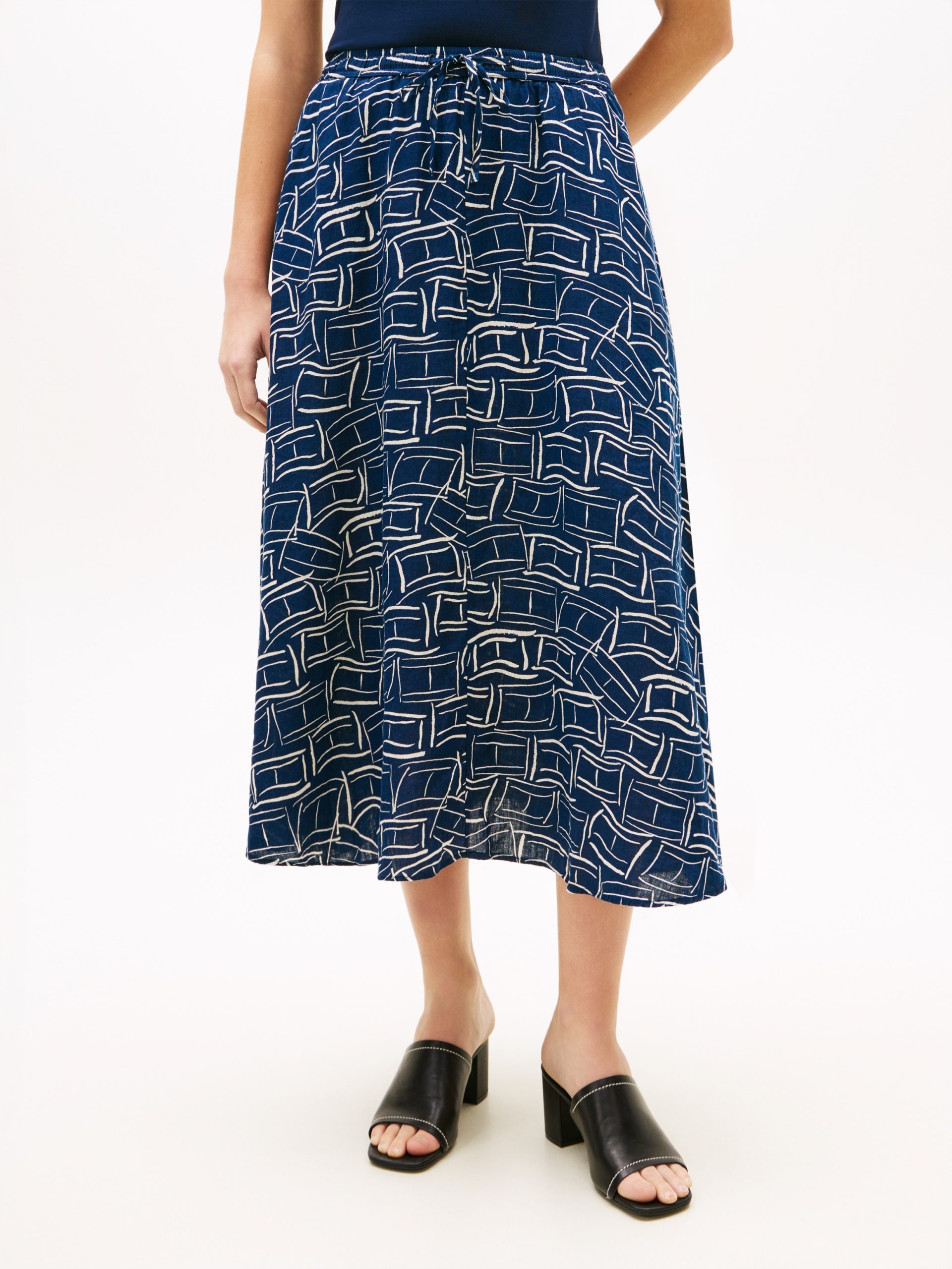 Tommy Hilfiger A-Linien-Rock "ESS LINEN FLARE MIDI SKIRT" mit Allover-Print
