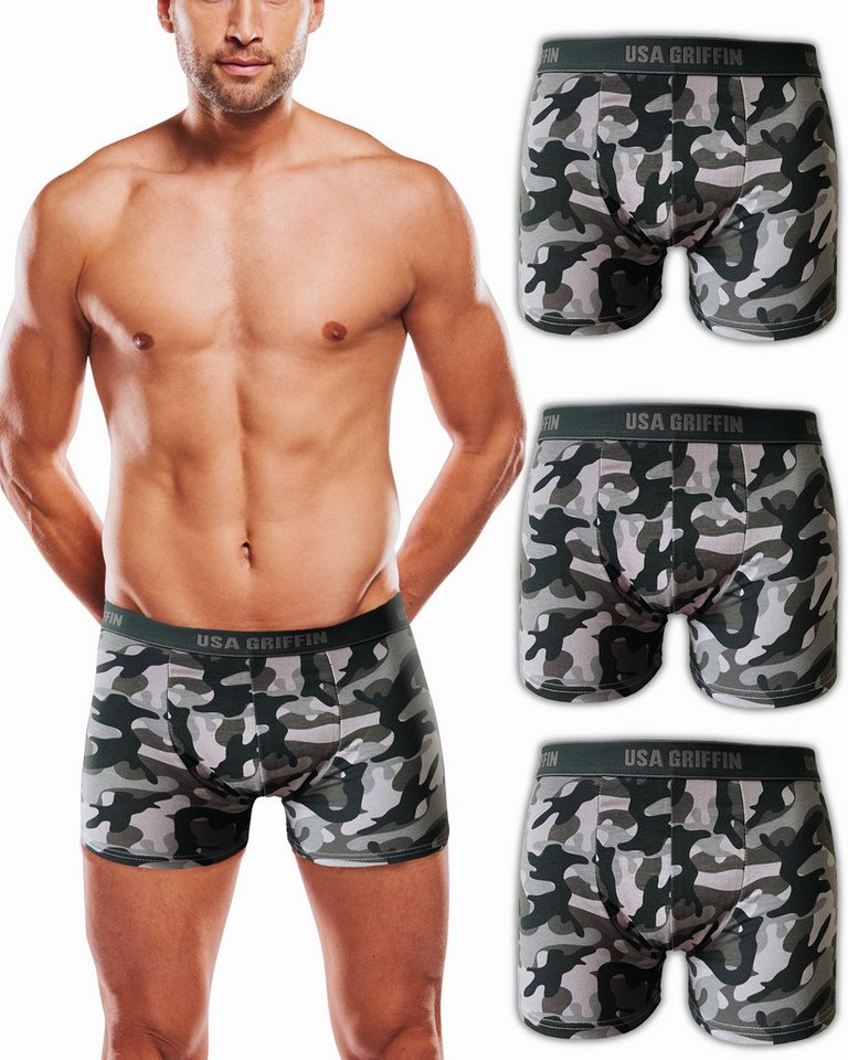 USA Griffin Boxershorts Herren Unterhosen (SET, 3er Pack) Stretchmaterial